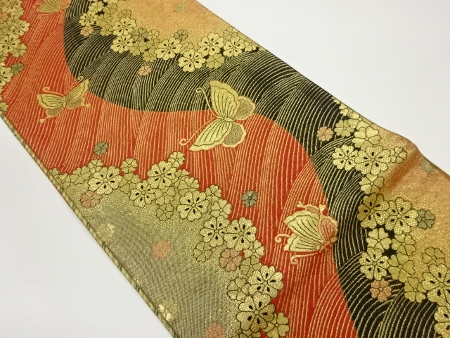 JAPANESE FUKURO OBI / WOVEN SAKURA & BUTTERFLY